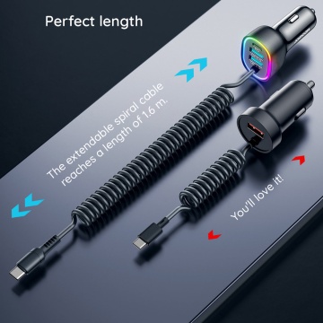 Incarcator auto JoyRoom (JR-CL20) - 2x USB, tip C, lumini RGB, încărcare rapidă, 57 W, cu cablu Lightning - negru, - Img 5