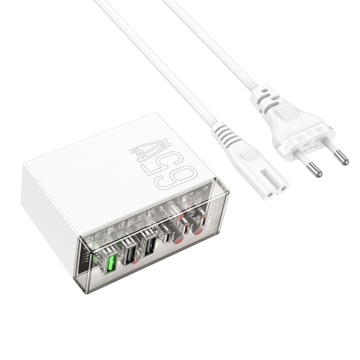 Incarcator de perete Hoco, Fuerza (N36) - 3x USB, 3x Type-C, 65W cu cablu DC - Alb - Img 3