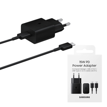 Incarcator Samsung tip C + cablu Type-C 15W EP-T1510XBEGEU, Negru - Img 1