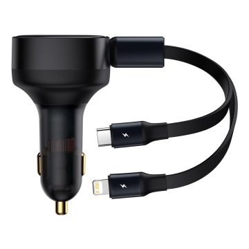 Incarcatorde masina Enjoyment (CGTX000001) - Incarcare rapida, 30W, cu cablu Lightning, tip C, 75 cm, Negru (Copy 1) - Img 1