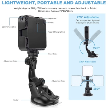 Lampa LED video conferinta, suport rotativ ventuza Techsuit RS2 - Negru - Img 5