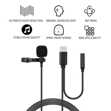 Microfon lavaliera cu fir Techsuit WL2, Type-C, Jack - Negru - Img 2