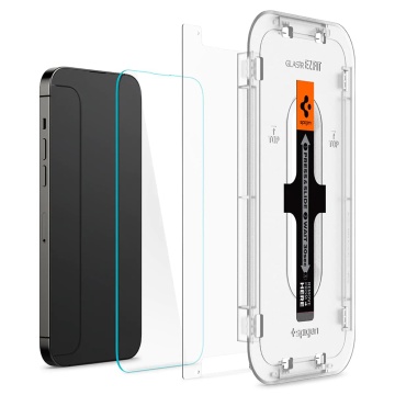 [Pachet 2x] Folie iPhone 14 Pro Max Spigen Glas.tR EZ Fit, Clear - Img 3