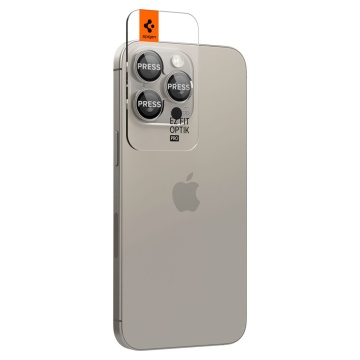 [Pachet 2x] Folie sticla camera iPhone 15 Pro Max Spigen Glas.tR Optik, Natural Titan - Img 4