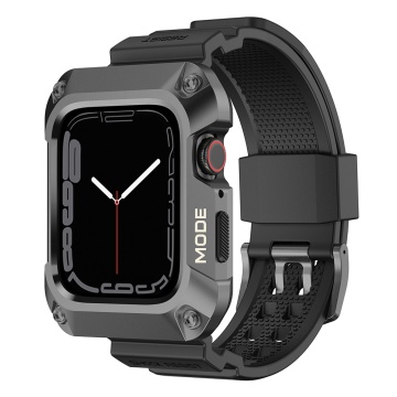 [Pachet] Husa + curea Apple Watch 7 / 8 / 9 (45mm) Lito Metal RuggedArmor, LS002 - Gri - Img 1