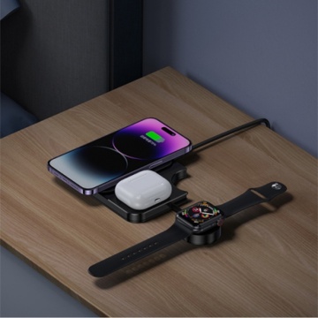 Statie de incarcare 3 in 1 - iPhone, iWatch, AirPods, 15W, 3A - Usams, Negru - Img 3