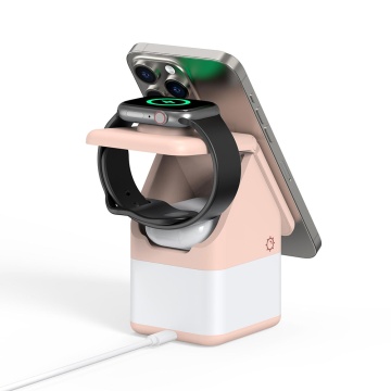 Statie de incarcare Duzzona (W20) - pentru iPhone, Apple Watch și AirPods, 15 W, cu lumină LED - roz - Img 3