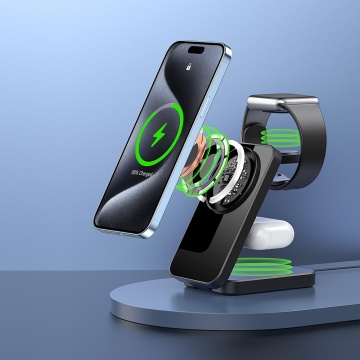 Stație de încărcare fără fir 3in1 (W17) - Pliabilă, pentru iPhone, AirPods, iWatch, 15W Duzzona- Negru - Img 6
