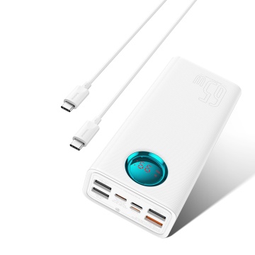Acumulator Extern 4x USB, Type-C, Lighting, Micro-USB, Fast Charge, 65W, 26800mAh - Baseus Amblight (P10022402223-00) - White - Img 1