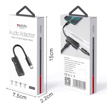 Adaptor audio DAC USB-C la 2x Type-C Yesido YAU23, 60W - Negru - Img 6