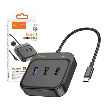 Adaptor multiport Type-C la HDTV, PD100W, USB3.0 Hoco HB36 - Negru - Img 1