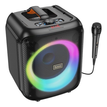 Boxa karaoke cu microfon portabila Bluetooth RGB Hoco HA1 - Negru - Img 1