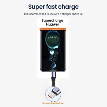 Cablu de date (UCB320-Z) - USB la tip C, încărcare super rapidă, 100 W, 480 Mbps, 6 A, nailon, aliaj de aluminiu, 1 m - Negru - Img 3
