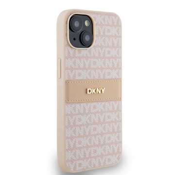 Husa iPhone 15 - DKNY Leather Mono Stripe & Metal Logo (DKHCP14SPRTHSLP) - Pink - Img 2