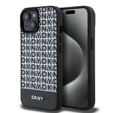 Husa iPhone 15 - DKNY Leather Printed Pattern Metal Logo MagSafe (DKHMP15SPSOSPK) - Black - Img 1