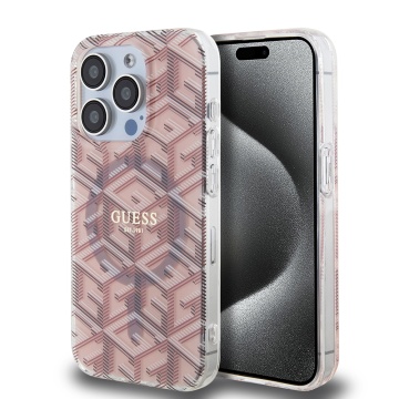 Husa iPhone 15 Pro Max originala Guess IML GCube MagSafe GUHMP15XHGCUSTGP- Roz - Img 1