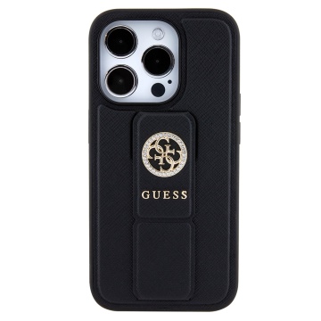 Husa iPhone 15 Pro originala Guess Grip Stand 4G Saffiano Strass GUHCP15LPGSSADK- Negru - Img 6