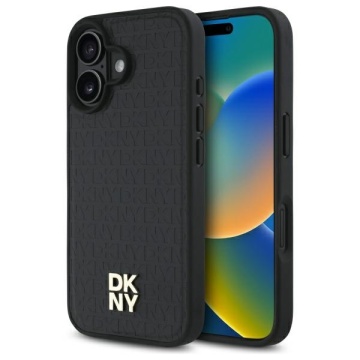 Husa iPhone 16 - DKNY Leather Hardcase Repeat Pattern Stack Logo MagSafe (DKHMP16SPSHRPSK) - Black - Img 1