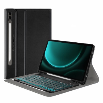 Husa Samsung Galaxy Tab S9 FE Plus cu tastatura magnetica wireless RGB/pencil holder Techsuit CozyTab - Negru - Img 1