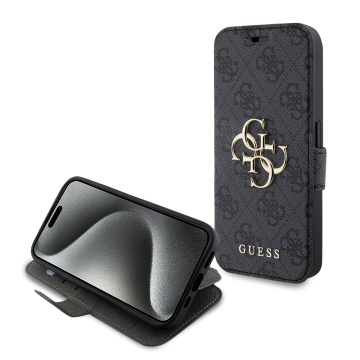 Husa tip carte iPhone 15 Pro Guess Book 4G GUBKP15L4GMGGR- Negru - Img 1