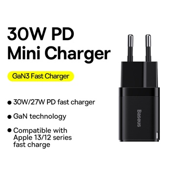 Incarcator 30W USB-C GaN3 pentru priza Baseus, CCGN010101, Negru - Img 5