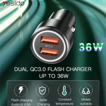 Incarcator auto Fast Charge Yesido Y43 2x USB 3.0, 36W, negru - Img 5