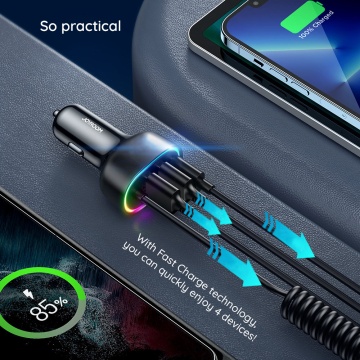 Incarcator auto JoyRoom (JR-CL20) - 2x USB, tip C, lumini RGB, încărcare rapidă, 57 W, cu cablu Lightning - negru, - Img 6