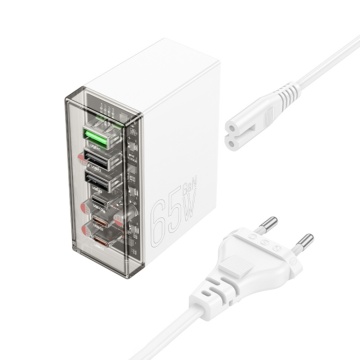 Incarcator de perete Hoco, Fuerza (N36) - 3x USB, 3x Type-C, 65W cu cablu DC - Alb - Img 4
