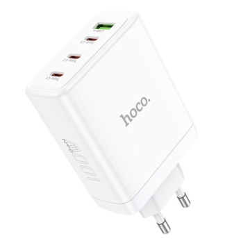 Incarcator priza 3xtip C, USB Fast Charge Hoco N31, 100W, alb - Img 2