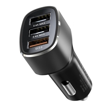 Incarcatorde auto (Y46) - 3x USB, 2.4A, Q.C3.0, Incarcare rapida, 42W - Negru - Img 1
