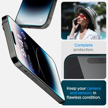[Pachet 2x] Folie iPhone 14 Pro Max Spigen Glas.tR EZ Fit, Clear - Img 4