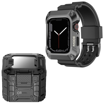[Pachet] Husa + curea Apple Watch 7 / 8 / 9 (45mm) Lito Metal RuggedArmor, LS002 - Gri - Img 2