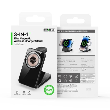 Stație de încărcare fără fir 3in1 (W17) - Pliabilă, pentru iPhone, AirPods, iWatch, 15W Duzzona- Negru - Img 7