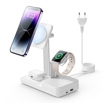 Statie de incarcare fara fir premium 5 în 1 HaloLock (6E004) - cu GaN, iPhone MagSafe, AirPods, Apple Watch, 65 W - alb - Img 3
