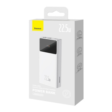 Acumulator Extern 2x USB, Type-C, Micro-USB, 22.5W, 30000mAh + Cablu Type-C, 3A, 30cm - Baseus Star-Lord (PPXJ080102) - White - Img 2