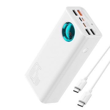 Acumulator Extern 4x USB, Type-C, Lighting, Micro-USB, Fast Charge, 65W, 26800mAh - Baseus Amblight (P10022402223-00) - White - Img 2