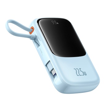 Acumulator Extern Lightning, 2x Type-C, USB, 22.5W, 10000mAh + Cablu Type-C - Baseus Qpow Pro+ (P10067101313-00) - Blue - Img 1