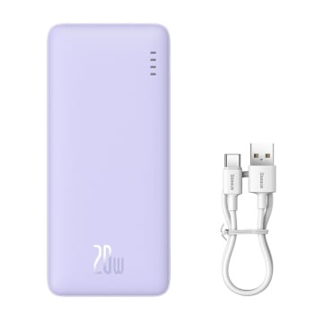Acumulator Extern USB, Type-C, Micro-USB, 20W, 10000mAh + Cablu Type-C - Baseus Airpow (P10022801513-00) - Nebula Purple - Img 1