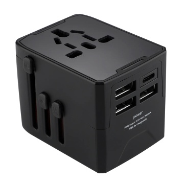 Adaptor priza EU la US, UK, AUS, 3xUSB, Type-C Techsuit, HHT904 - Negru - Img 1