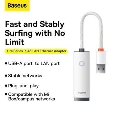 Adaptor USB la RJ45 LAN Baseus, 1000Mbps, WKQX000102 - Alb - Img 3