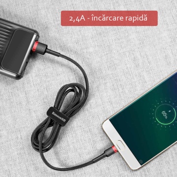 Cablu date Lightning Baseus, 480Mbps, 2.4A, 1m, CALKLF-G91 - Rosu/Negru - Img 6