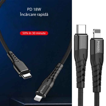 Cablu de date USB-C la Lightning Yesido CA48, PD18W, 1.2m, negru - Img 6
