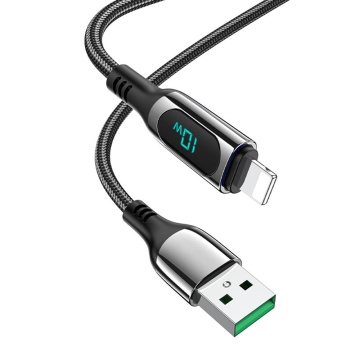 Cablu USB la iPhone cu Display LED Hoco S51, 2.4A, 1.2m, negru - Img 3