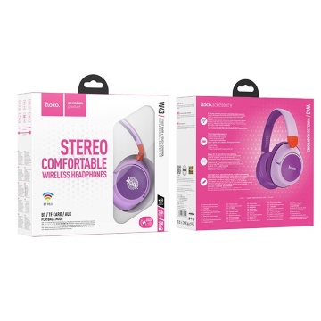 Casti Hoco wireless Adventure (W43) - Bluetooth V5.2, mufă de 3,5 mm, card TF - violet - Img 3