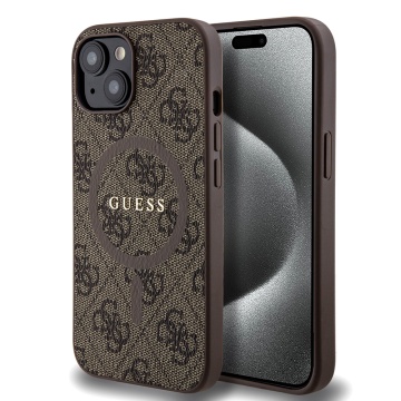 Husa Guess iPhone 14 Plus 4G Collection Leather MagSafe, GUHMP15MG4GFRW - Maro - Img 1