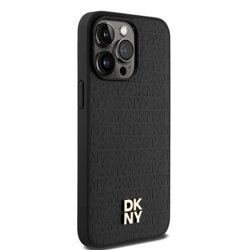 Husa iPhone 15 Pro Max - DKNY Leather Monogram Pattern Metal Logo MagSafe (DKHMP15XPSHRPSK) - Black - Img 2