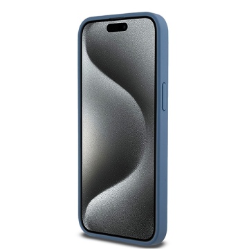 Husa iPhone 15 Pro Max - DKNY Leather Monogram Pattern Metal Logo MagSafe (DKHMP15XPSHRPSB) - Blue - Img 4