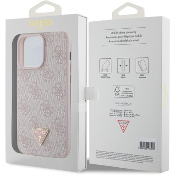 Husa iPhone 15 Pro Max Guess Leather 4G Triangle Strass GUHCP15XP4TDPP - Roz - Img 2