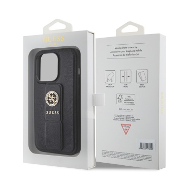 Husa iPhone 15 Pro originala Guess Grip Stand 4G Saffiano Strass GUHCP15LPGSSADK- Negru - Img 7