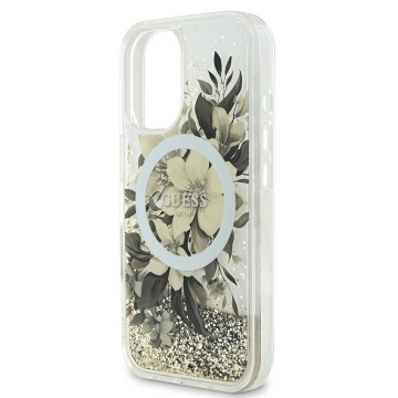 Husa iPhone 16 Guess Liquid Glitter Flower MagSafe - Roz - Img 5